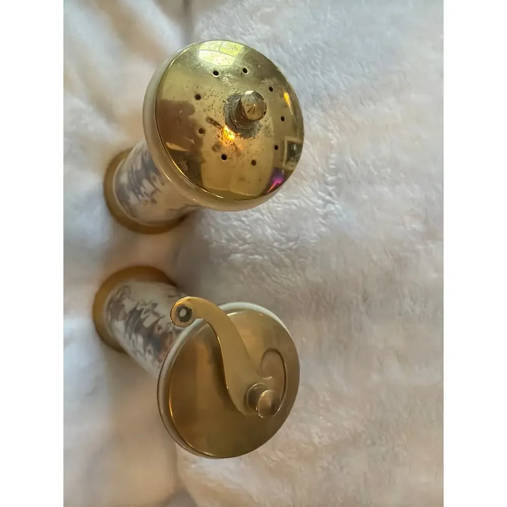 Lenox Spice Village Porcelain Salt & Pepper Mill Grinder Set USA Ceramic Brass